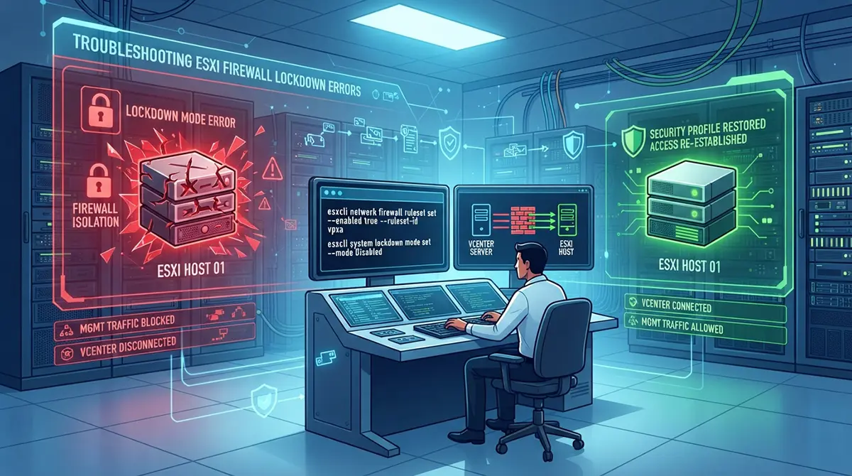 تسلط بر خطاهای فایروال و Lockdown پروفایل امنیتی ESXi: عیبیابی و پیشگیری جامع
